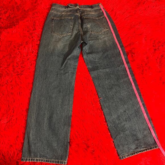 Fashion Nova Dark Wash Denim Jeans with Tan Stitching Mid Rise Wide leg Medium - Picture 3 of 4